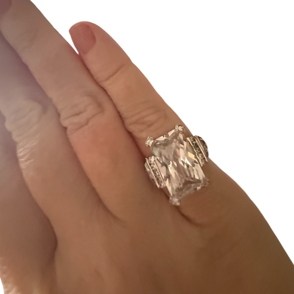 Sterling Silver Emerald Cut CZ Cocktail Ring | 925 Statement Glam Size 6